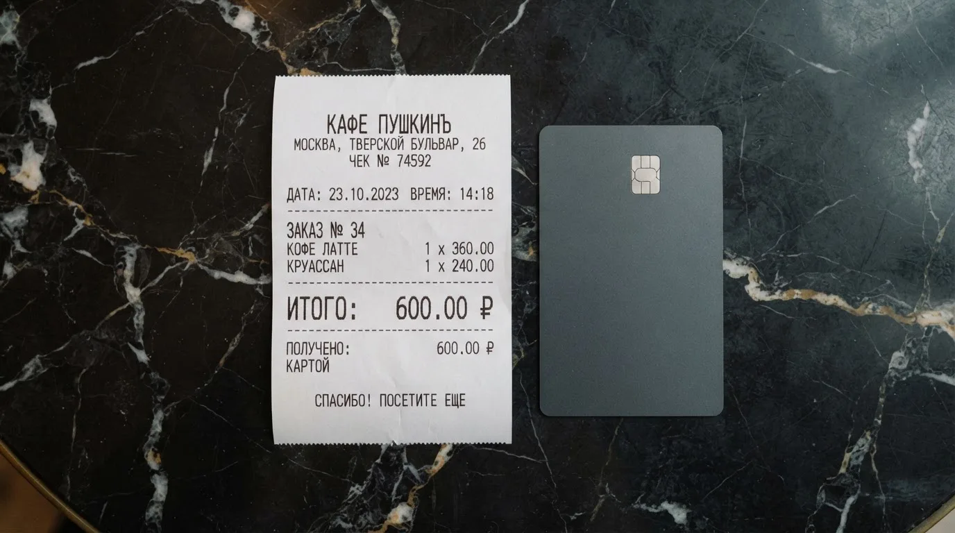 Чек и карта на столике в кафе
