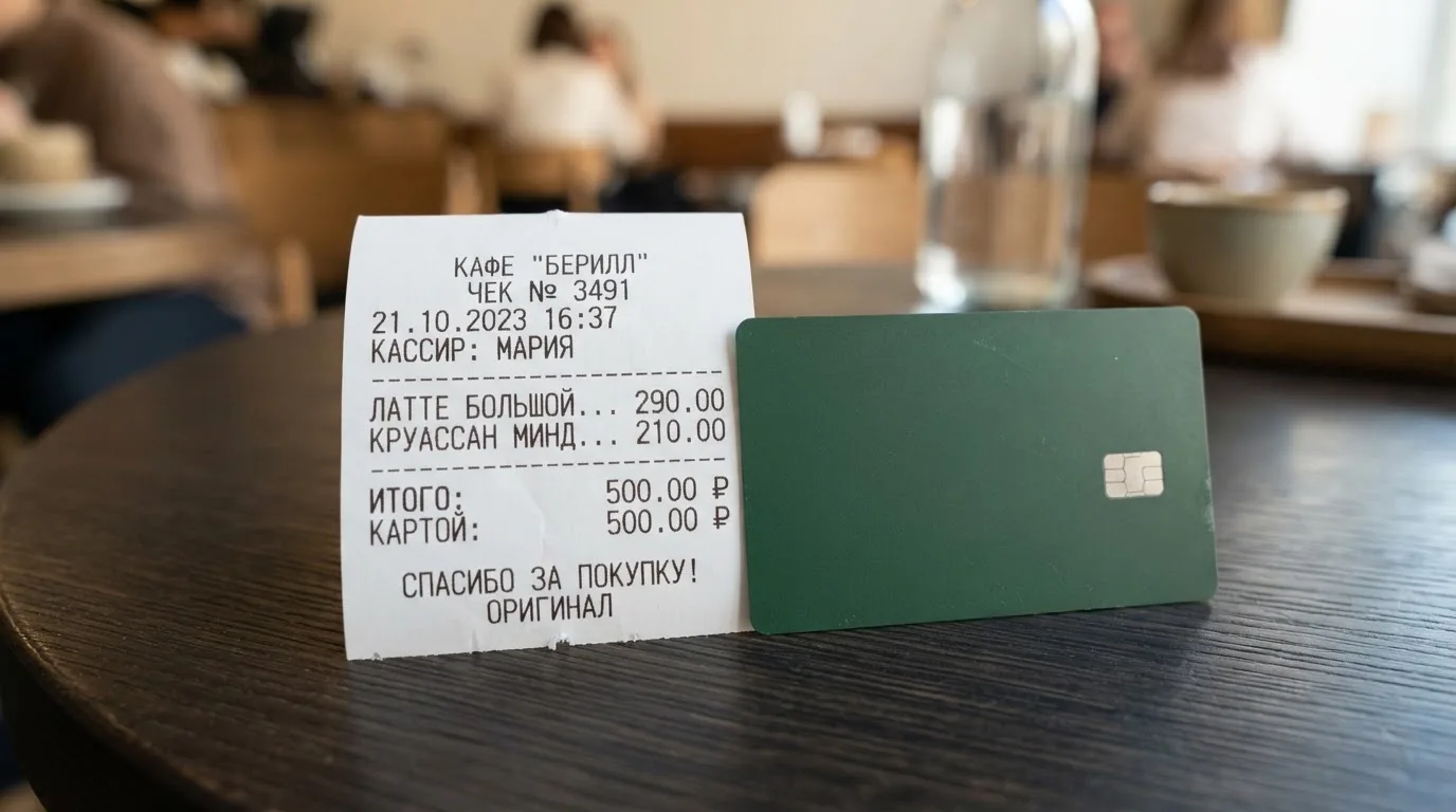 Чек и карта на столике в кафе