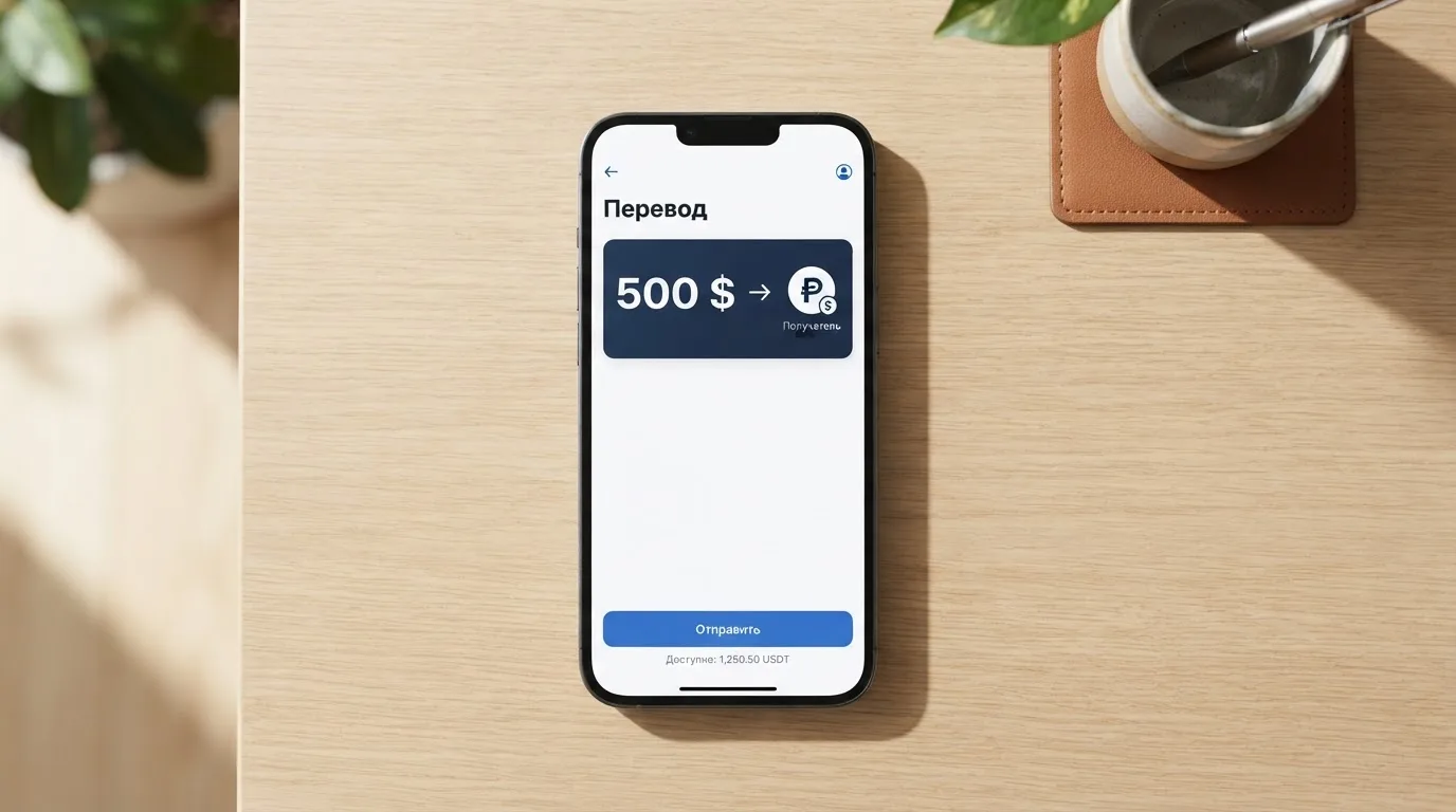 Телефон с экраном перевода стейблкоина