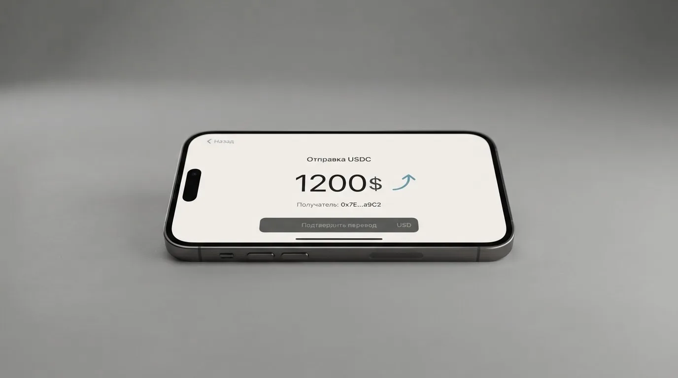 Телефон с экраном перевода стейблкоина