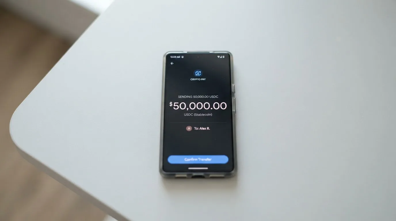 Телефон с экраном перевода стейблкоина